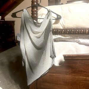 Black and white one shoulder striped blouse